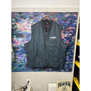 Vintage thrashed workers Quilted Workwear Vest Navy Blue Large